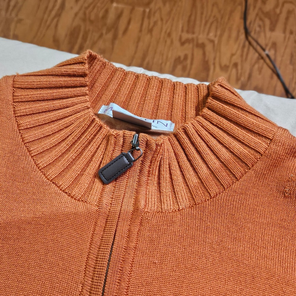 MARTIN Mens  Italian Merino Wool Quarter Zip Sweater Orange XL Casual Old‎ Money - Picture 4 of 10